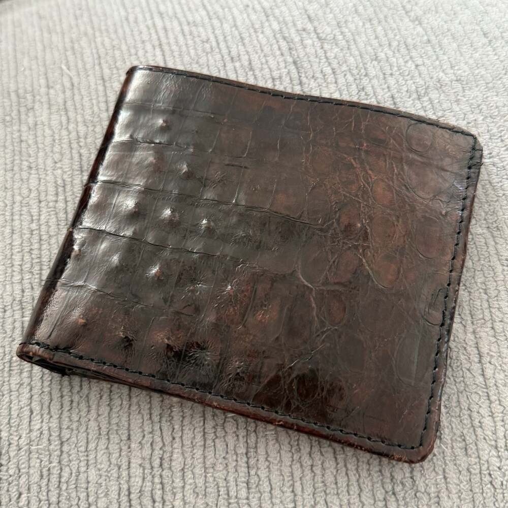 Dark Brown Alligator Embossed Bifold Leather Wallet